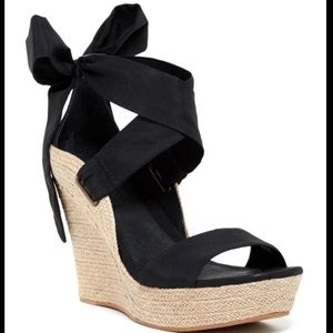 Ugg Jules Black Suede Ankle Wrap Wedge